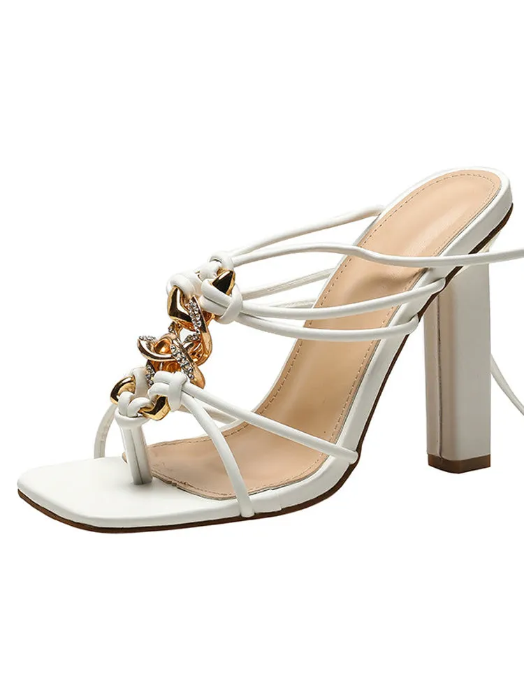 Amozae-Chain Rhinestone Clip Toe Heels