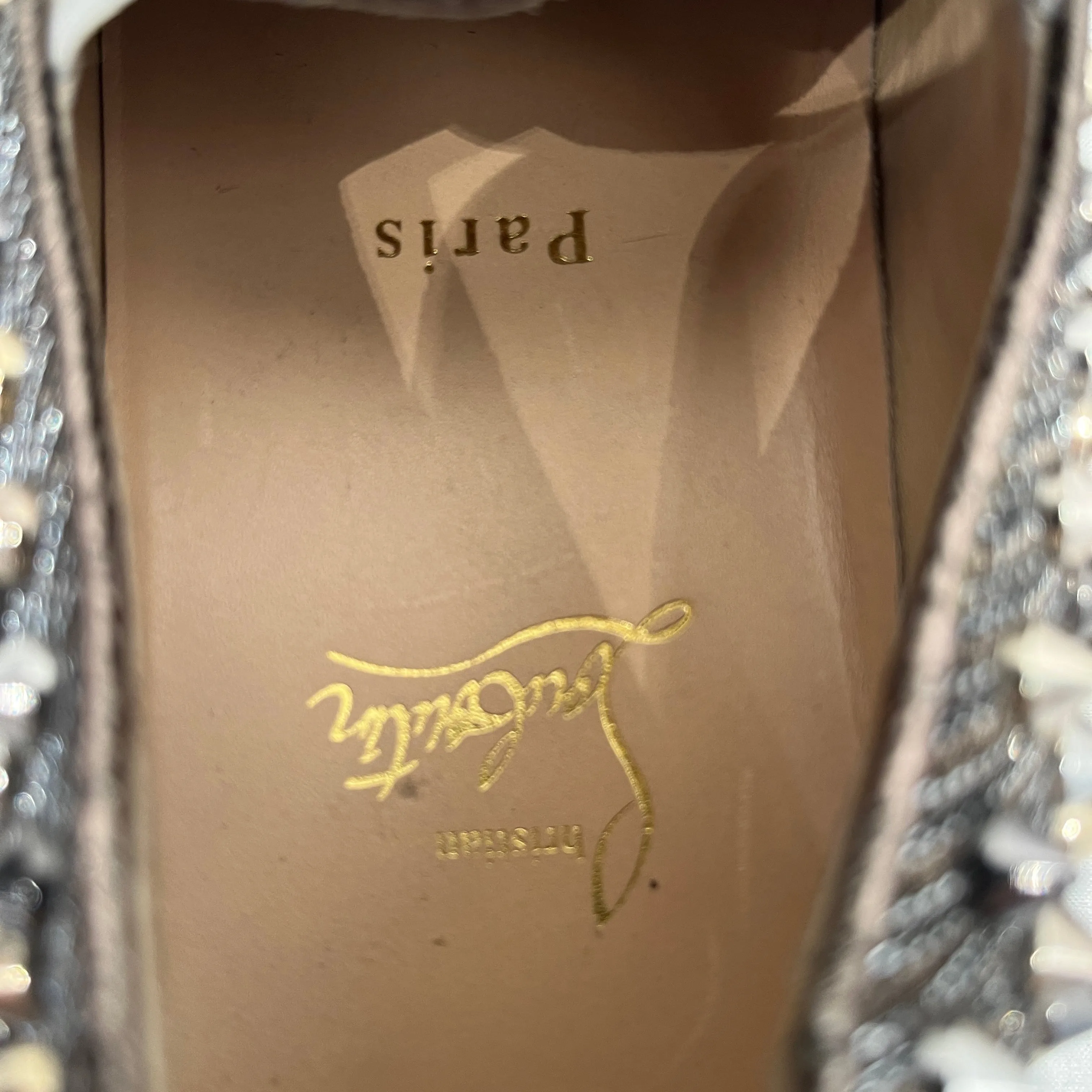 Christian Louboutin/Low-Sneakers/US 7.5/All Over Print/SLV/Silver Spiked Slip On