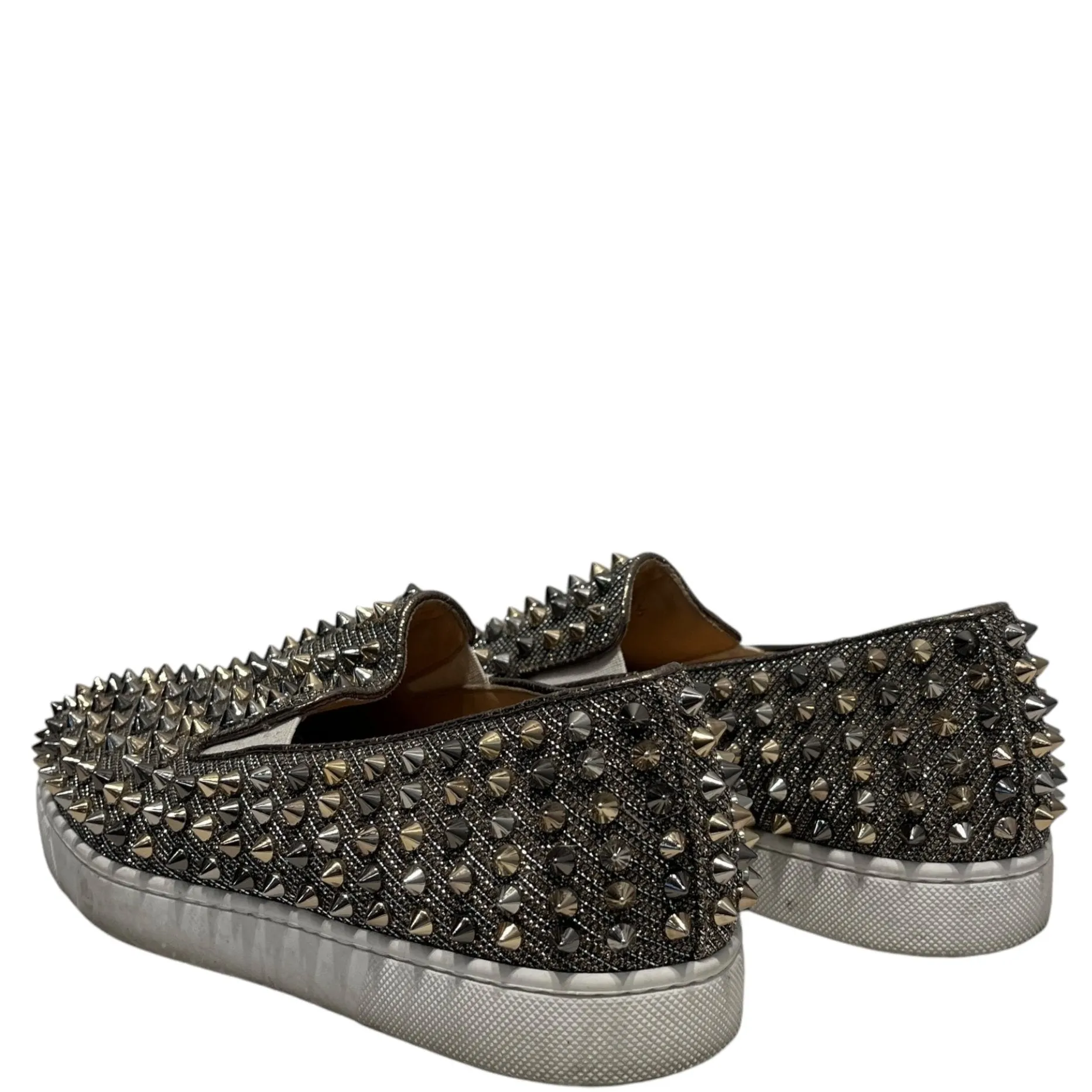 Christian Louboutin/Low-Sneakers/US 7.5/All Over Print/SLV/Silver Spiked Slip On