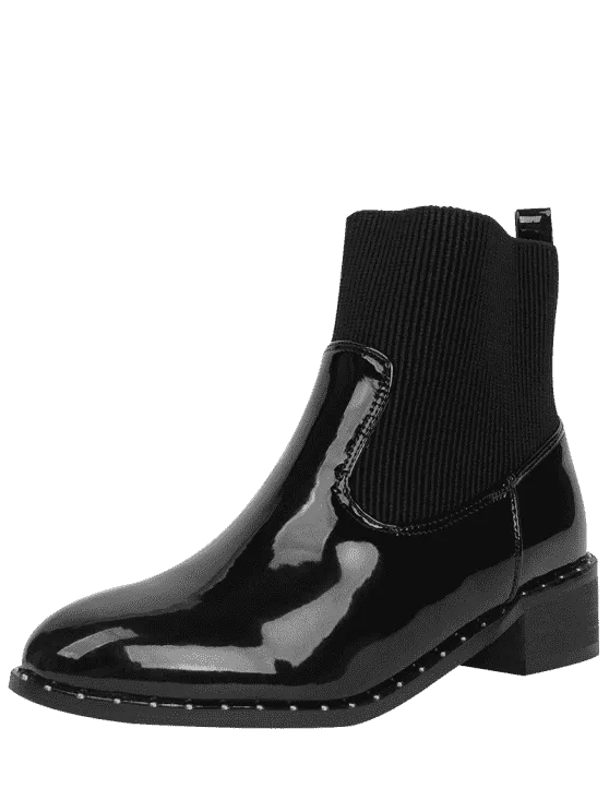 Fashion Low Heel Rivets Splicing Ankle Boots