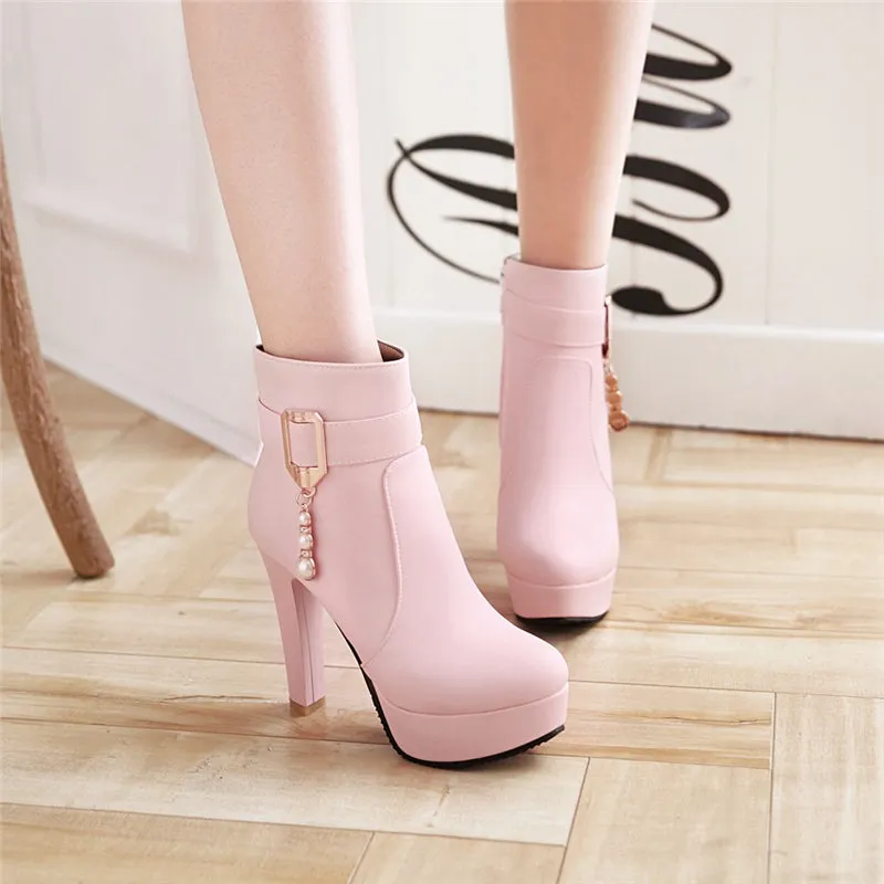High Heels Zip Up Ankle Boots Winter