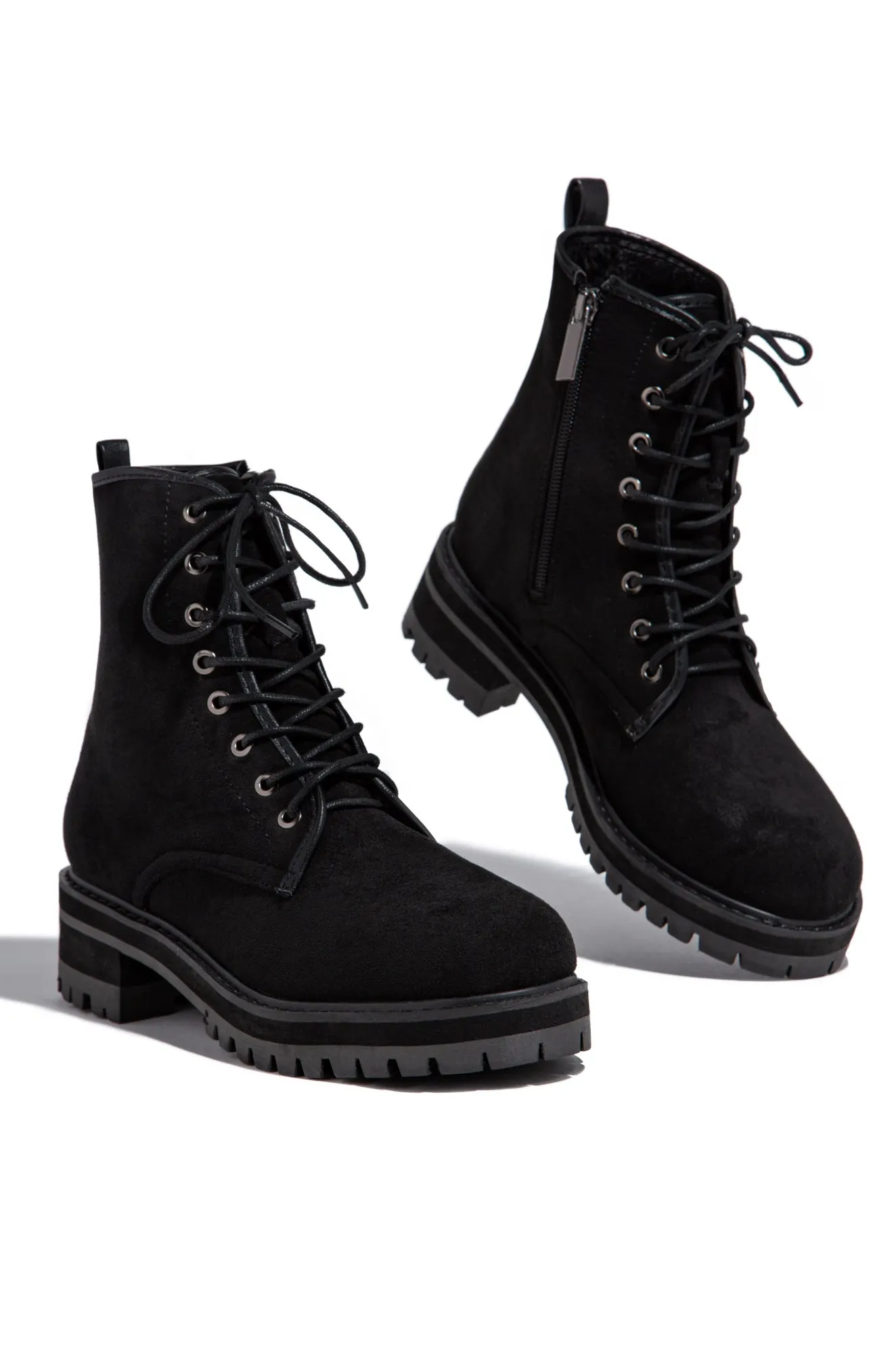 Paige Lace Up Combat Boots - Black