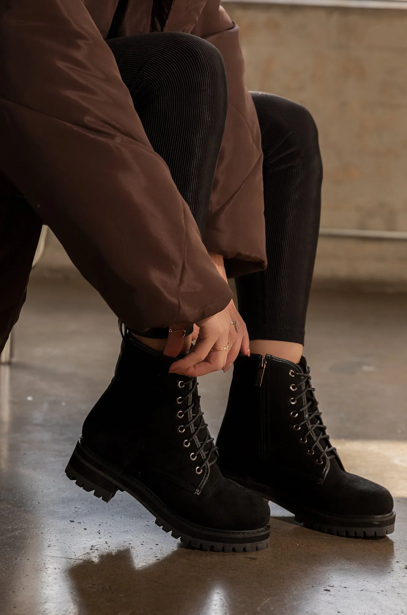 Paige Lace Up Combat Boots - Black