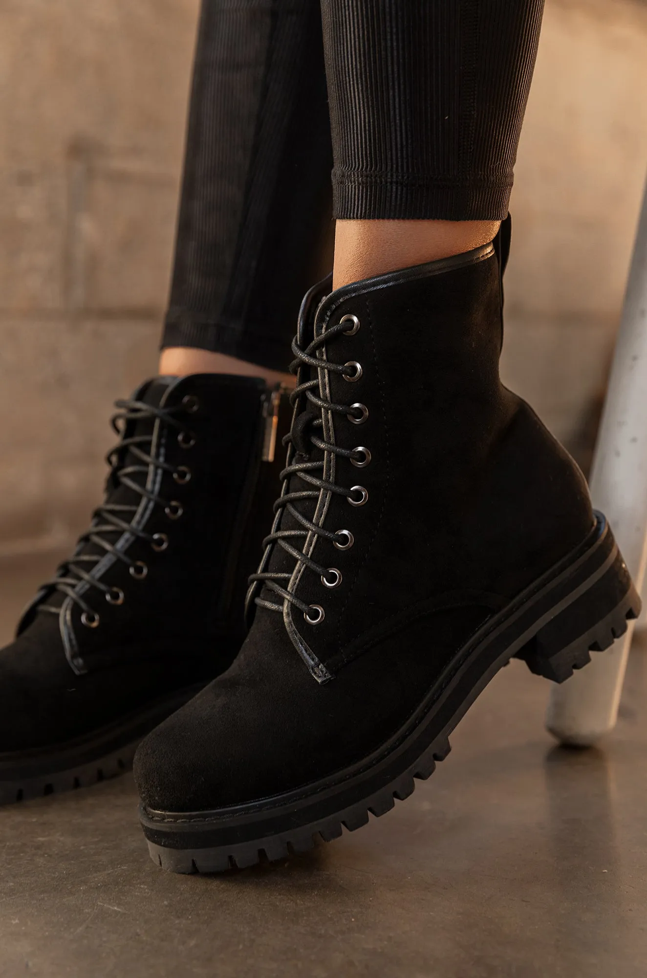 Paige Lace Up Combat Boots - Black