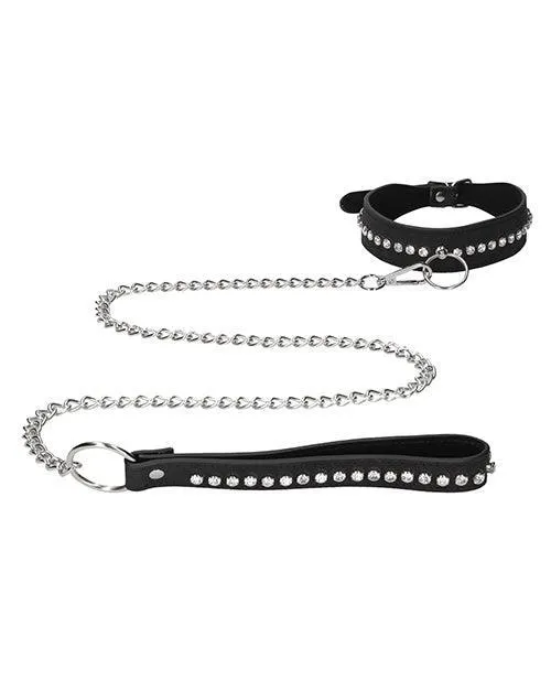 Shots Ouch Diamond Studded Collar W-leash - Black